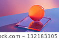 orange glass ball on cube crystal, abstract surreal background, sphere shape 132183105