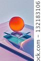 orange glass ball on cube crystal, abstract surreal background, sphere shape 132183106