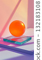 orange glass ball on cube crystal, abstract surreal background, sphere shape 132183108