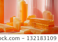 orange cubes on pink background, abstract surreal background 132183109