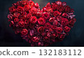beautiful red rose flower bouquet in heart shape, valentine day and love concept, romantic pink background 132183112