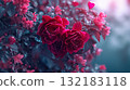 beautiful red rose flower bouquet in heart shape, valentine day and love concept, romantic pink background 132183118