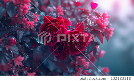 beautiful red rose flower bouquet in heart shape, valentine day and love concept, romantic pink background beautiful red rose flower bouquet in heart shape, valentine day and love concept, romantic pink background 132183118