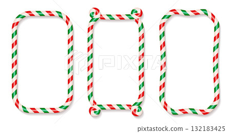 Candy cane frames set. Christmas border with red and green stripes collection. Striped vector xmas rectangle shapes with copy space. 3d vector elements with shadows Candy cane frames set. Christmas border with red and green stripes collection. Striped vector xmas rectangle shapes with copy space. 3d vector elements with shadows 132183425