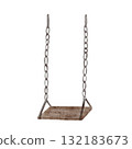 Watercolor swing on metal chains. Hand drawn design element for Halloween or autumn illustration, card, or vintage scene. 132183673