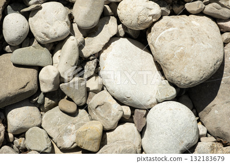 Smooth Natural Stones near Mountain River. Eco Friendly Background with Organic Texture 132183679