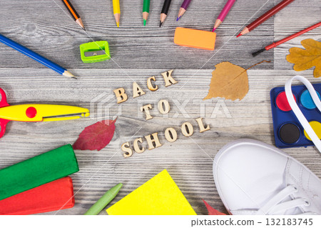 Colorful school supplies and accessories for learning. Development of creativity, back to school Colorful school supplies and accessories for learning. Development of creativity, back to school 132183745