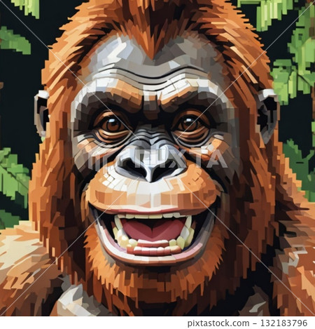 可愛的像素藝術猩猩線郵票風格 可愛的像素藝術猩猩線郵票風格 132183796