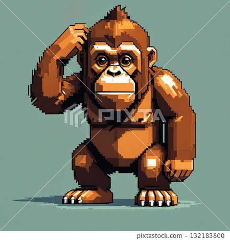 可愛的像素藝術猩猩線郵票風格 132183800