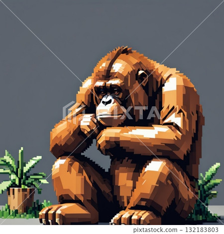 可愛的像素藝術猩猩線郵票風格 可愛的像素藝術猩猩線郵票風格 132183803