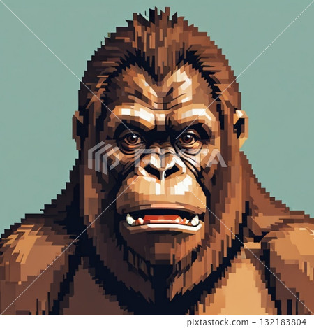 可愛的像素藝術猩猩線郵票風格 132183804