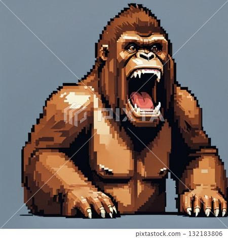 可愛的像素藝術猩猩線郵票風格 132183806