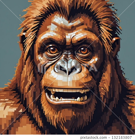 可愛的像素藝術猩猩線郵票風格 132183807