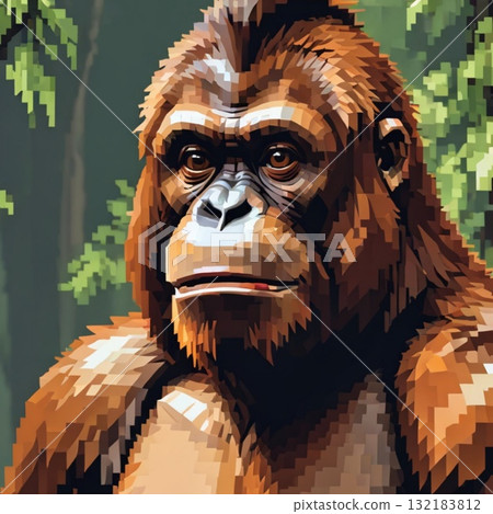 可愛的像素藝術猩猩線郵票風格 132183812