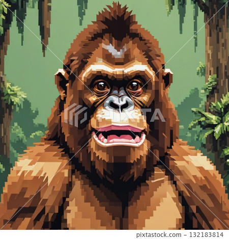可愛的像素藝術猩猩線郵票風格 可愛的像素藝術猩猩線郵票風格 132183814