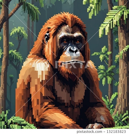 可愛的像素藝術猩猩線郵票風格 可愛的像素藝術猩猩線郵票風格 132183823