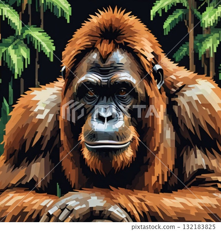 可愛的像素藝術猩猩線郵票風格 132183825