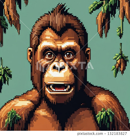 可愛的像素藝術猩猩線郵票風格 132183827