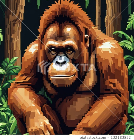 可愛的像素藝術猩猩線郵票風格 可愛的像素藝術猩猩線郵票風格 132183832