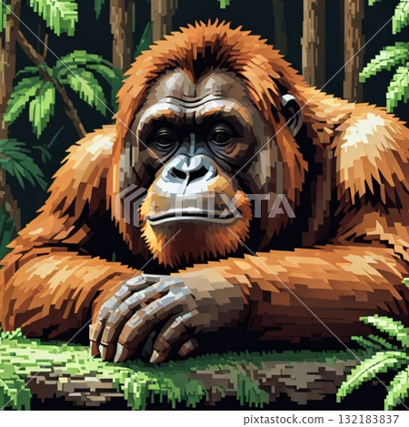 可愛的像素藝術猩猩線郵票風格 132183837