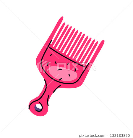 Woman hair comb or feminine grooming tool. Vector item for personal care and head fashion. Lady beauty accessory or female brush for haircare. Straightening and detangle routine. Barber and spa. Woman hair comb or feminine grooming tool. Vector item for personal care and head fashion. Lady beauty accessory or female brush for haircare. Straightening and detangle routine. Barber and spa. 132183850