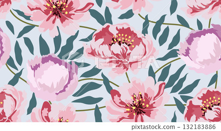 Hand drawn floral seamless patterns. Natural wallpaper, Exotic flowers print decoration. Illustration for fabric, textiles, clothing, wall art, printing and design project, etc. Hand drawn floral seamless patterns. Natural wallpaper, Exotic flowers print decoration. Illustration for fabric, textiles, clothing, wall art, printing and design project, etc. 132183886