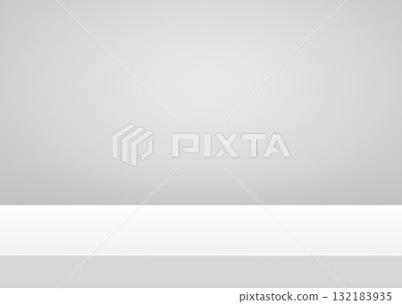 Minimalist studio limbo background with clean 3d perspective and smooth gradient surface. Empty bg scene in neutral gray tones for product presentation, mockup displays or professional photography. 132183935