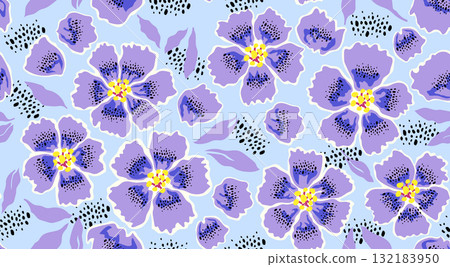 Abstract hand drawn floral seamless patterns. Natural wallpaper, Exotic flowers print decoration. Illustration for fabric, textiles, clothing, wall art, printing and design project, etc. Abstract hand drawn floral seamless patterns. Natural wallpaper, Exotic flowers print decoration. Illustration for fabric, textiles, clothing, wall art, printing and design project, etc. 132183950