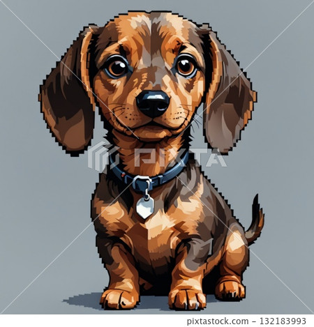 Cute pixel art Dachshund Line stamp style 132183993