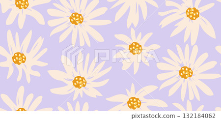 Abstract hand drawn floral seamless patterns. Illustration for fabric, textiles, clothing, wall art, printing and design project, etc. 132184062