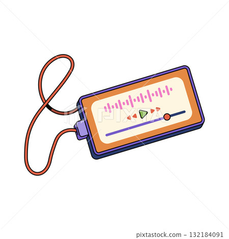 Retro dictation machine or vector dictaphone. Vintage voice recording device or portable speech memory gadget. Audio recorder for media and journalist interview, document transcription. Portable tech. 132184091