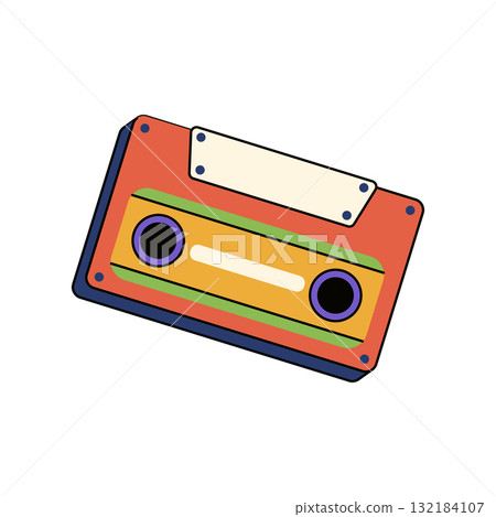 Retro audio cassette or 90s music recording. Vector vintage magnetic tape in portable for man. Analog music listening accessory. Sound mixtape. Nostalgic pop culture entertainment. Track playback icon Retro audio cassette or 90s music recording. Vector vintage magnetic tape in portable for man. Analog music listening accessory. Sound mixtape. Nostalgic pop culture entertainment. Track playback icon 132184107