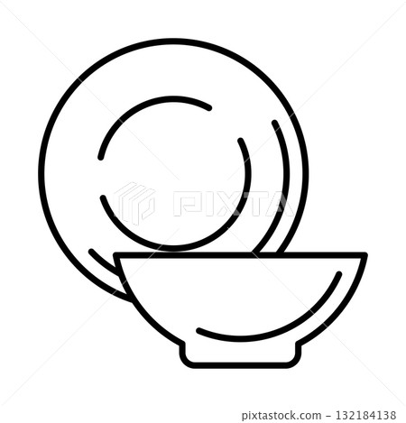 Dishes and plates icon. Home decor element thin line illustration. Dishes and plates icon. Home decor element thin line illustration. 132184138