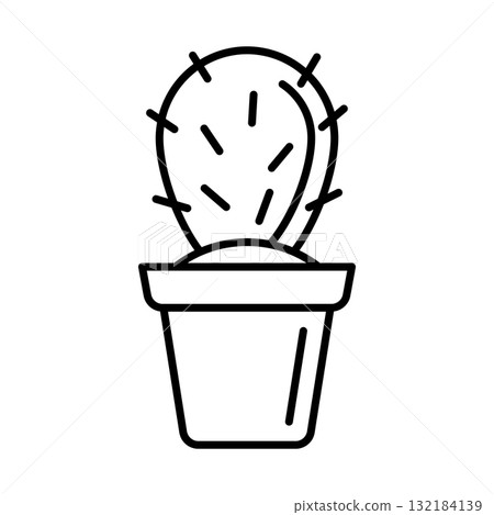 Potted cactus icon. Home decor element thin line illustration. 132184139