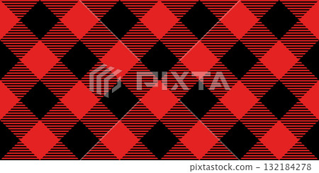 Diagonal red and black buffalo plaid check seamless vector pattern for fabric and backgrounds 132184278