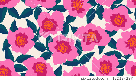 Seamless floral patterns, Abstract hand drawn flowers print decoration. Illustration for fabric, textiles, clothing, wall art, printing and design project, etc. Seamless floral patterns, Abstract hand drawn flowers print decoration. Illustration for fabric, textiles, clothing, wall art, printing and design project, etc. 132184287