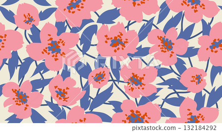 Hand drawn floral seamless patterns. Natural wallpaper, Exotic flowers print decoration. Illustration for fabric, textiles, clothing, wall art, printing and design project, etc. Hand drawn floral seamless patterns. Natural wallpaper, Exotic flowers print decoration. Illustration for fabric, textiles, clothing, wall art, printing and design project, etc. 132184292