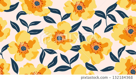 Seamless floral patterns, Abstract hand drawn flowers print decoration. Illustration for fabric, textiles, clothing, wall art, printing and design project, etc. Seamless floral patterns, Abstract hand drawn flowers print decoration. Illustration for fabric, textiles, clothing, wall art, printing and design project, etc. 132184368