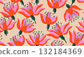 Seamless floral patterns, Abstract hand drawn flowers print decoration. Illustration for fabric, textiles, clothing, wall art, printing and design project, etc. 132184369