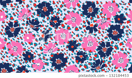 Seamless floral patterns, Abstract hand drawn flowers print decoration. Illustration for fabric, textiles, clothing, wall art, printing and design project, etc. Seamless floral patterns, Abstract hand drawn flowers print decoration. Illustration for fabric, textiles, clothing, wall art, printing and design project, etc. 132184453