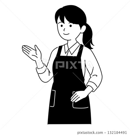 Illustration of a woman bowing Monochrome, black and white, staff, clerk, shop, mother, upper body, simple, Illustration of a woman bowing Monochrome, black and white, staff, clerk, shop, mother, upper body, simple, 132184491
