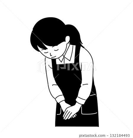 Illustration of a woman bowing Monochrome, black and white, staff, clerk, shop, mother, upper body, simple, 132184493