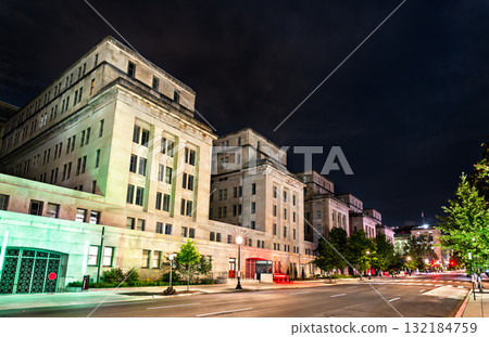 The United States Department of the Interior Main Building in Washington, D.C., United States. Also known as the Stewart Lee Udall Building, it serves as the department's headquarters and is 132184759