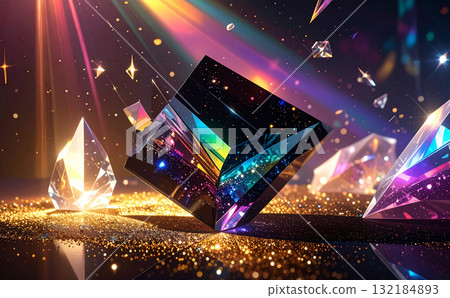 反射彩虹色的美麗玻璃摘要背景 132184893