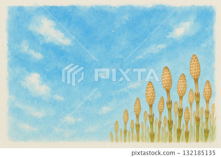 Spring Horsetail Blue Sky Watercolor Spring Horsetail Blue Sky Watercolor 132185135