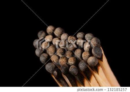 Group of burnt matches in the shape of a heart. Love concept 132185257