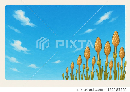 Spring Horsetail Blue Sky Anime Style 132185331