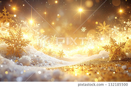 美麗的雪晶在雪中閃閃發光,金色的冬日景色令人驚嘆 美麗的雪晶在雪中閃閃發光,金色的冬日景色令人驚嘆 132185500