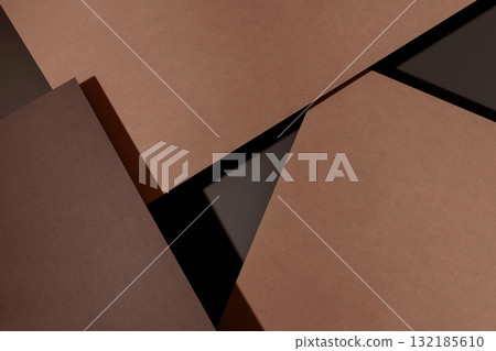 Abstract layered paper textures in soft neutral tones with geometric shapes and copy space 132185610
