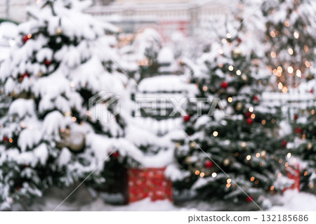 Blurred Christmas background with soft focus and copy space for holiday-themed designs 132185686